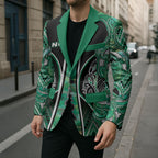 Aotearoa Ngati Awa Blazer Maori Tribal Green Marble Paua Shell Pattern