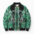 Aotearoa Ngati Awa Bomber Puffer Jacket Maori Tribal Green Marble Paua Shell Pattern