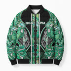 Aotearoa Ngati Awa Bomber Puffer Jacket Maori Tribal Green Marble Paua Shell Pattern