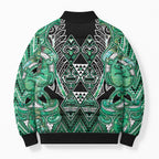 Aotearoa Ngati Awa Bomber Puffer Jacket Maori Tribal Green Marble Paua Shell Pattern