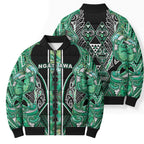 Aotearoa Ngati Awa Bomber Puffer Jacket Maori Tribal Green Marble Paua Shell Pattern