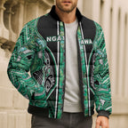 Aotearoa Ngati Awa Bomber Puffer Jacket Maori Tribal Green Marble Paua Shell Pattern