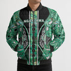 Aotearoa Ngati Awa Bomber Puffer Jacket Maori Tribal Green Marble Paua Shell Pattern