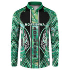 Aotearoa Ngati Awa Button Sweatshirt Maori Tribal Green Marble Paua Shell Pattern