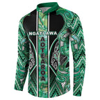 Aotearoa Ngati Awa Button Sweatshirt Maori Tribal Green Marble Paua Shell Pattern