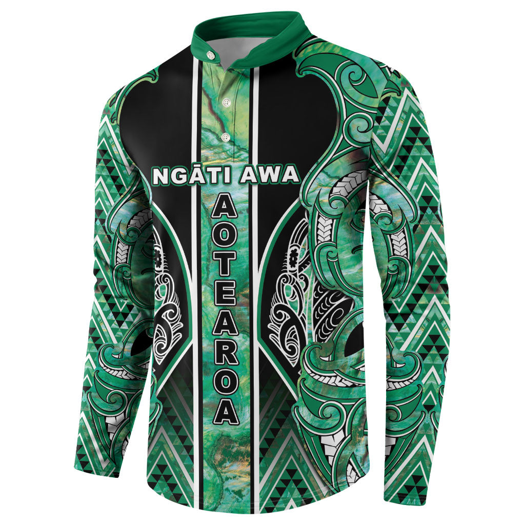 Aotearoa Ngati Awa Button Sweatshirt Maori Tribal Green Marble Paua Shell Pattern