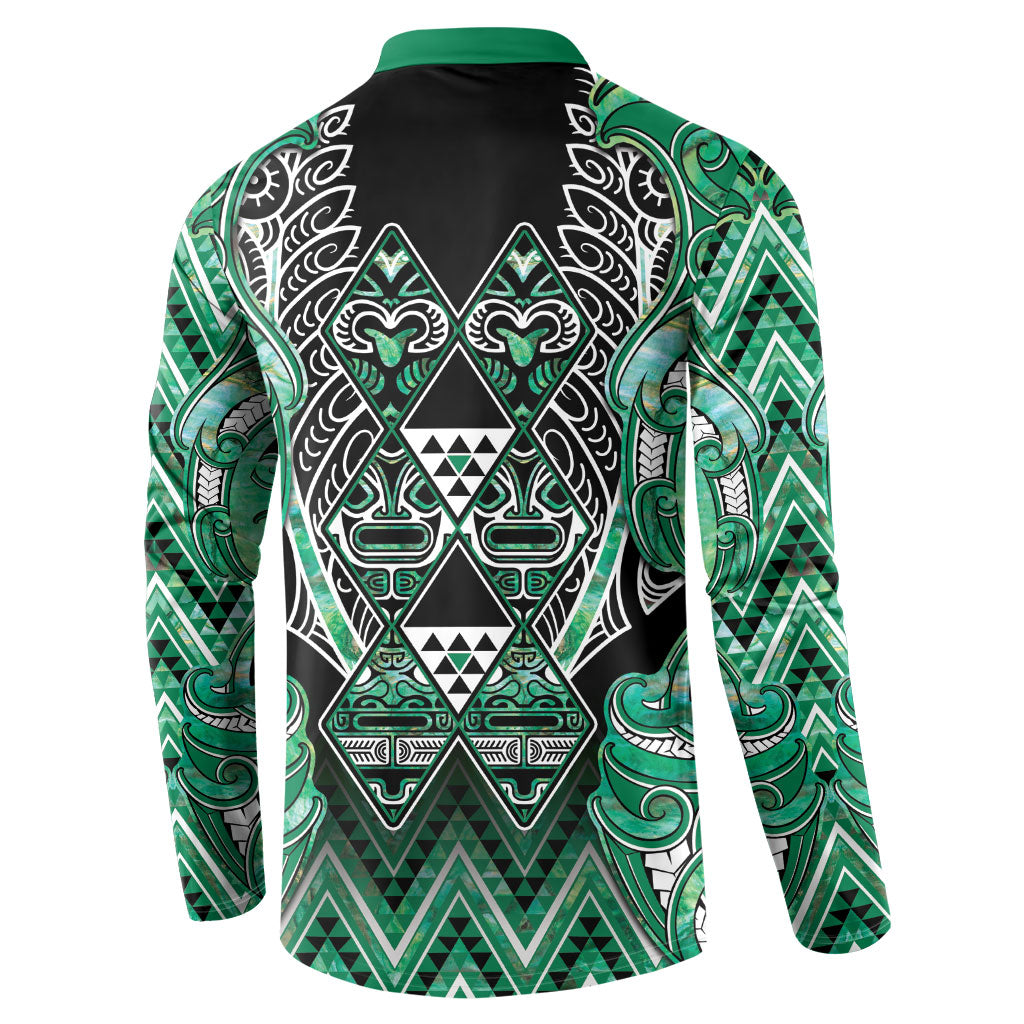 Aotearoa Ngati Awa Button Sweatshirt Maori Tribal Green Marble Paua Shell Pattern