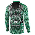 Aotearoa Ngati Awa Button Sweatshirt Maori Tribal Green Marble Paua Shell Pattern