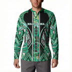 Aotearoa Ngati Awa Button Sweatshirt Maori Tribal Green Marble Paua Shell Pattern