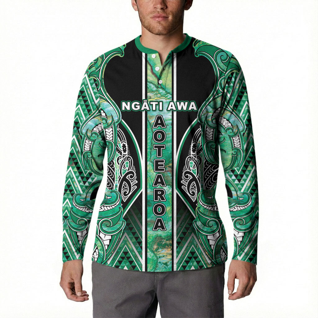 Aotearoa Ngati Awa Button Sweatshirt Maori Tribal Green Marble Paua Shell Pattern