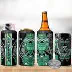 Aotearoa Ngati Awa 4 in 1 Can Cooler Tumbler Maori Tribal Green Marble Paua Shell Pattern