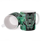 Aotearoa Ngati Awa Ceramic Mug Maori Tribal Green Marble Paua Shell Pattern