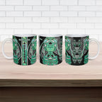 Aotearoa Ngati Awa Ceramic Mug Maori Tribal Green Marble Paua Shell Pattern