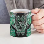 Aotearoa Ngati Awa Ceramic Mug Maori Tribal Green Marble Paua Shell Pattern