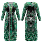 Aotearoa Ngati Awa Couples Matching Long Sleeve Bodycon Dress and Hawaiian Shirt Maori Tribal Green Marble Paua Shell Pattern