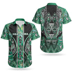 Aotearoa Ngati Awa Couples Matching Off Shoulder Maxi Dress and Hawaiian Shirt Maori Tribal Green Marble Paua Shell Pattern