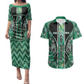 Aotearoa Ngati Awa Couples Matching Puletasi and Hawaiian Shirt Maori Tribal Green Marble Paua Shell Pattern