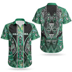 Aotearoa Ngati Awa Couples Matching Puletasi and Hawaiian Shirt Maori Tribal Green Marble Paua Shell Pattern