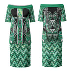 Aotearoa Ngati Awa Couples Matching Puletasi and Long Sleeve Button Shirt Maori Tribal Green Marble Paua Shell Pattern