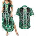 Aotearoa Ngati Awa Couples Matching Summer Maxi Dress and Hawaiian Shirt Maori Tribal Green Marble Paua Shell Pattern