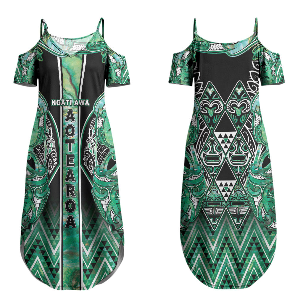 Aotearoa Ngati Awa Couples Matching Summer Maxi Dress and Hawaiian Shirt Maori Tribal Green Marble Paua Shell Pattern