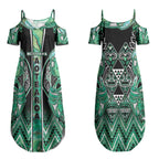 Aotearoa Ngati Awa Couples Matching Summer Maxi Dress and Hawaiian Shirt Maori Tribal Green Marble Paua Shell Pattern