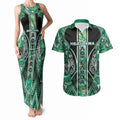 Aotearoa Ngati Awa Couples Matching Tank Maxi Dress and Hawaiian Shirt Maori Tribal Green Marble Paua Shell Pattern