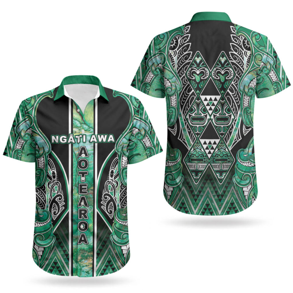 Aotearoa Ngati Awa Couples Matching Tank Maxi Dress and Hawaiian Shirt Maori Tribal Green Marble Paua Shell Pattern
