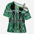 Aotearoa Ngati Awa Cross Shoulder Shirt Maori Tribal Green Marble Paua Shell Pattern