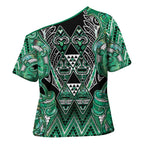 Aotearoa Ngati Awa Cross Shoulder Shirt Maori Tribal Green Marble Paua Shell Pattern