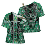 Aotearoa Ngati Awa Cross Shoulder Shirt Maori Tribal Green Marble Paua Shell Pattern