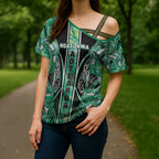 Aotearoa Ngati Awa Cross Shoulder Shirt Maori Tribal Green Marble Paua Shell Pattern