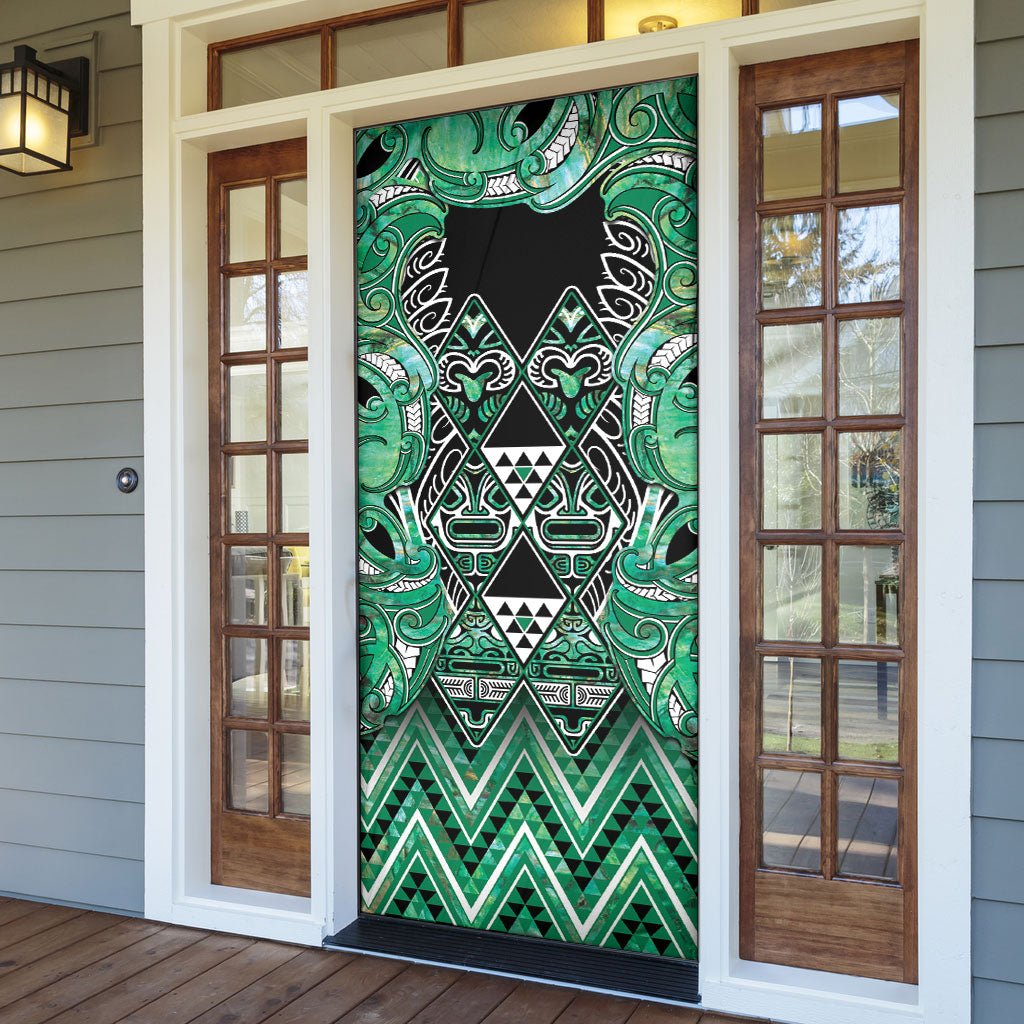 Aotearoa Ngati Awa Door Cover Maori Tribal Green Marble Paua Shell Pattern