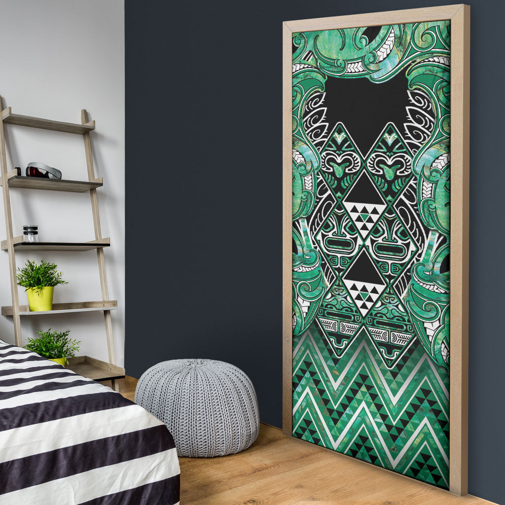 Aotearoa Ngati Awa Door Cover Maori Tribal Green Marble Paua Shell Pattern