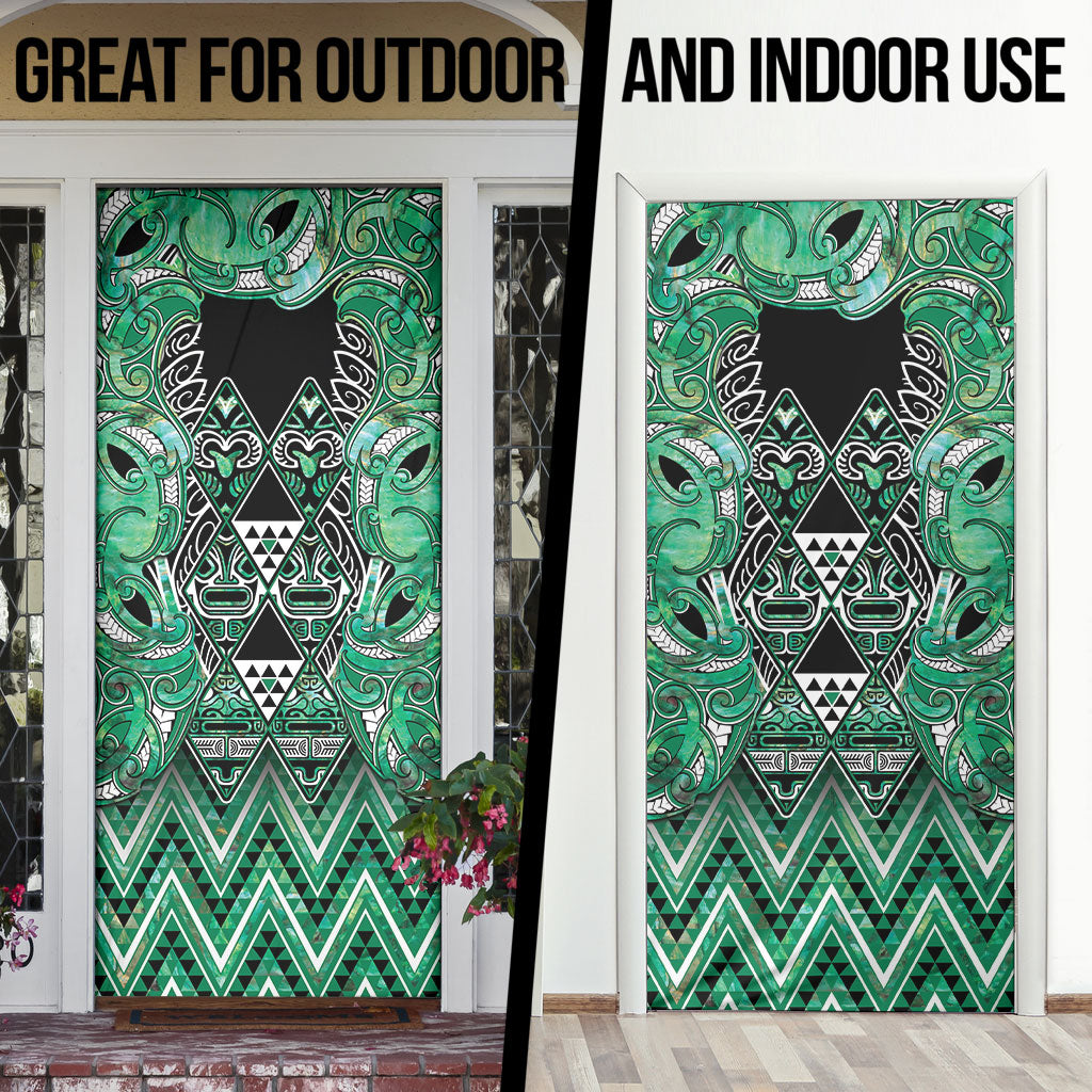 Aotearoa Ngati Awa Door Cover Maori Tribal Green Marble Paua Shell Pattern