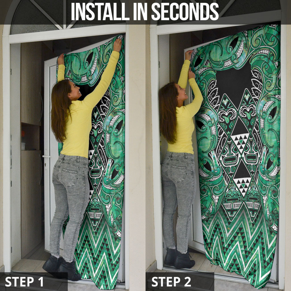 Aotearoa Ngati Awa Door Cover Maori Tribal Green Marble Paua Shell Pattern