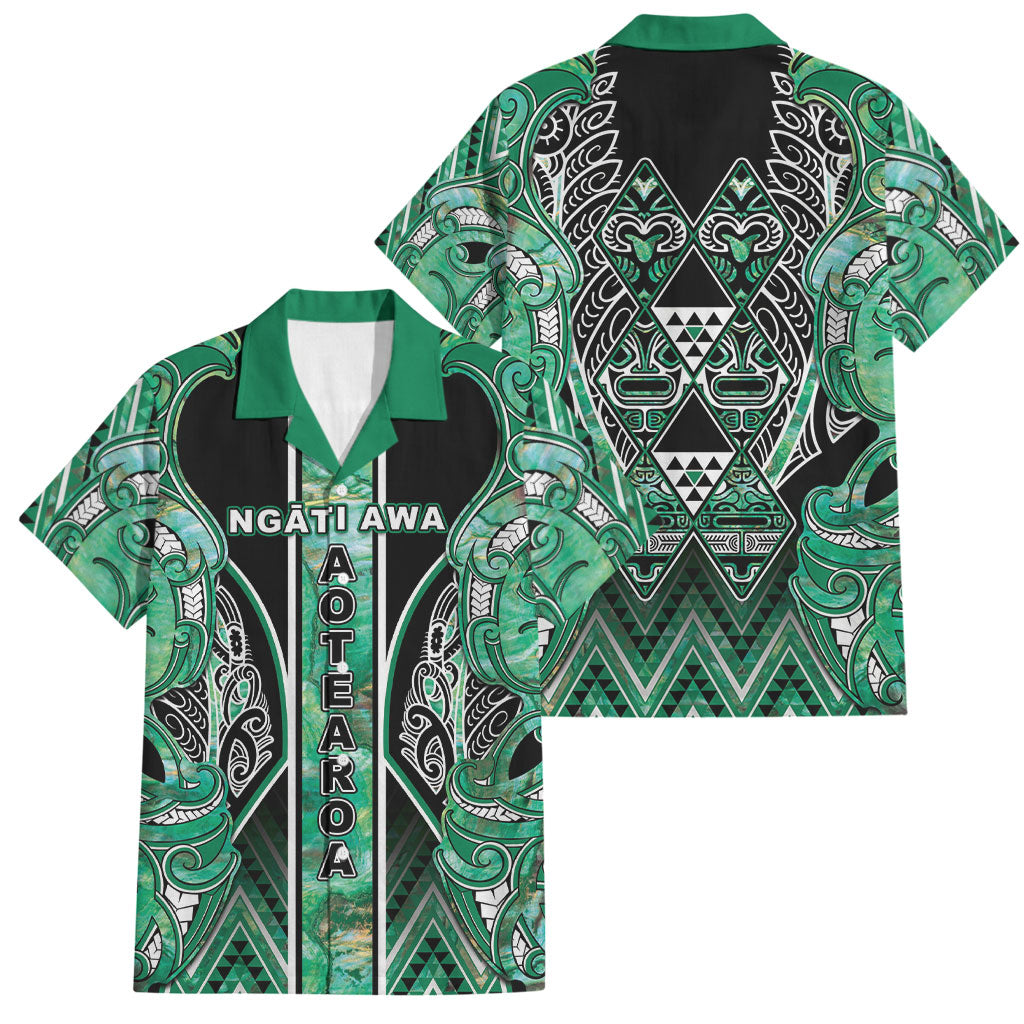 Aotearoa Ngati Awa Family Matching Long Sleeve Bodycon Dress and Hawaiian Shirt Maori Tribal Green Marble Paua Shell Pattern