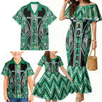 Aotearoa Ngati Awa Family Matching Mermaid Dress and Hawaiian Shirt Maori Tribal Green Marble Paua Shell Pattern
