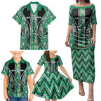 Aotearoa Ngati Awa Family Matching Puletasi and Hawaiian Shirt Maori Tribal Green Marble Paua Shell Pattern