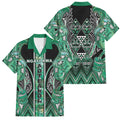 Aotearoa Ngati Awa Family Matching Puletasi and Hawaiian Shirt Maori Tribal Green Marble Paua Shell Pattern