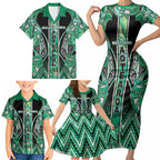 Aotearoa Ngati Awa Family Matching Short Sleeve Bodycon Dress and Hawaiian Shirt Maori Tribal Green Marble Paua Shell Pattern