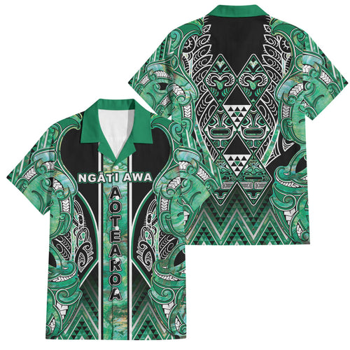 Aotearoa Ngati Awa Family Matching Summer Maxi Dress and Hawaiian Shirt Maori Tribal Green Marble Paua Shell Pattern