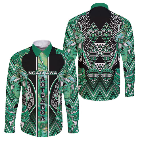 Aotearoa Ngati Awa Family Matching Summer Maxi Dress and Hawaiian Shirt Maori Tribal Green Marble Paua Shell Pattern