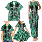 Aotearoa Ngati Awa Family Matching Tank Maxi Dress and Hawaiian Shirt Maori Tribal Green Marble Paua Shell Pattern