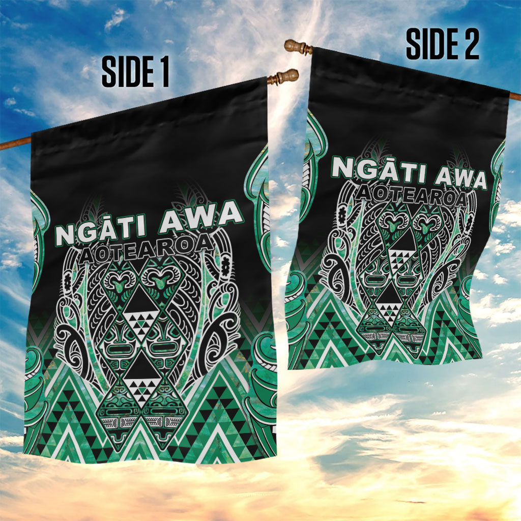Aotearoa Ngati Awa Garden Flag Maori Tribal Green Marble Paua Shell Pattern