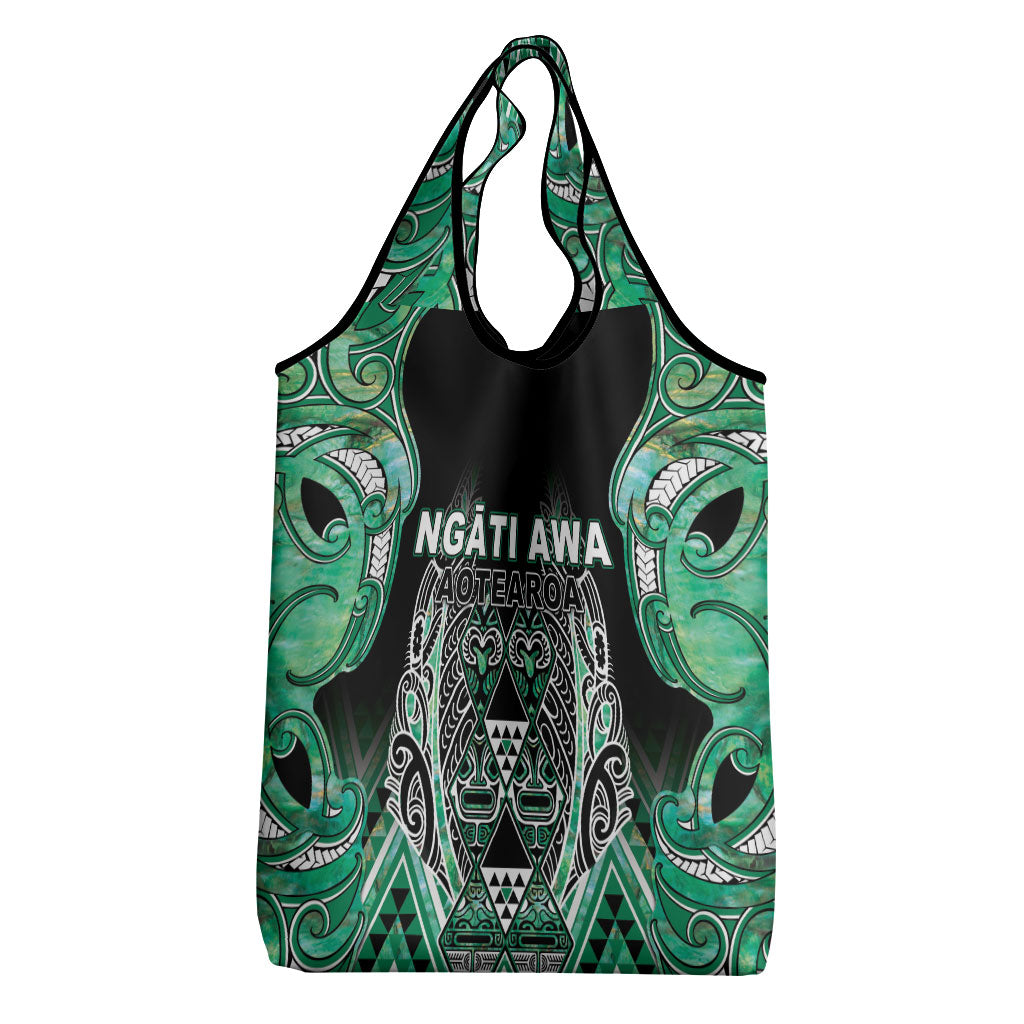 Aotearoa Ngati Awa Grocery Bag Maori Tribal Green Marble Paua Shell Pattern