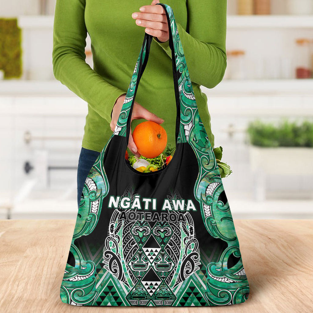 Aotearoa Ngati Awa Grocery Bag Maori Tribal Green Marble Paua Shell Pattern