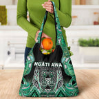 Aotearoa Ngati Awa Grocery Bag Maori Tribal Green Marble Paua Shell Pattern