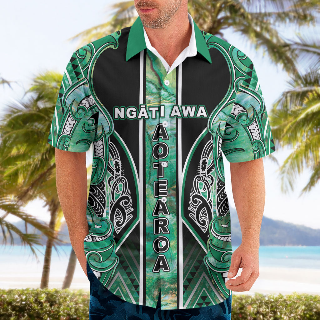 Aotearoa Ngati Awa Hawaiian Shirt Maori Tribal Green Marble Paua Shell Pattern
