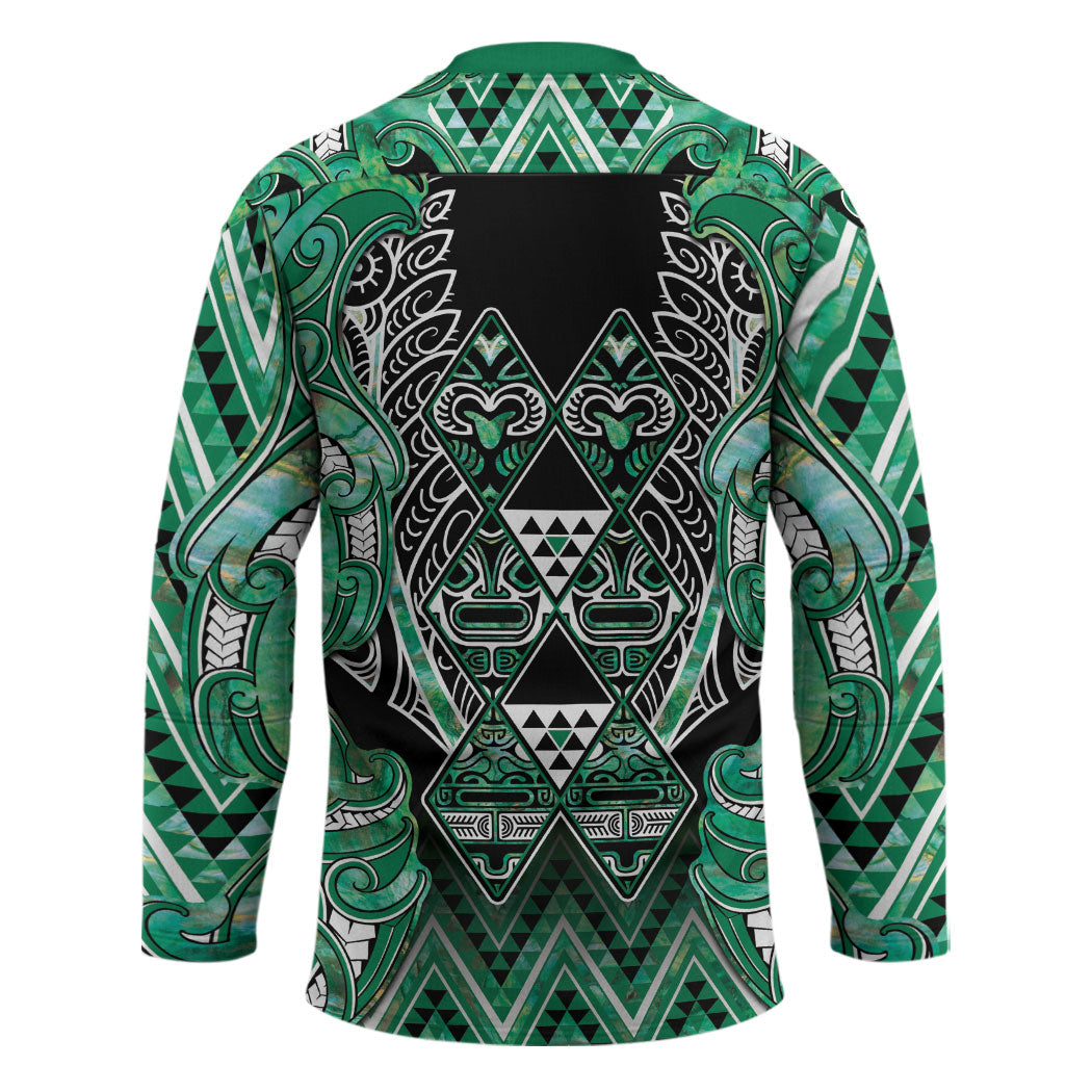 Aotearoa Ngati Awa Hockey Jersey Maori Tribal Green Marble Paua Shell Pattern